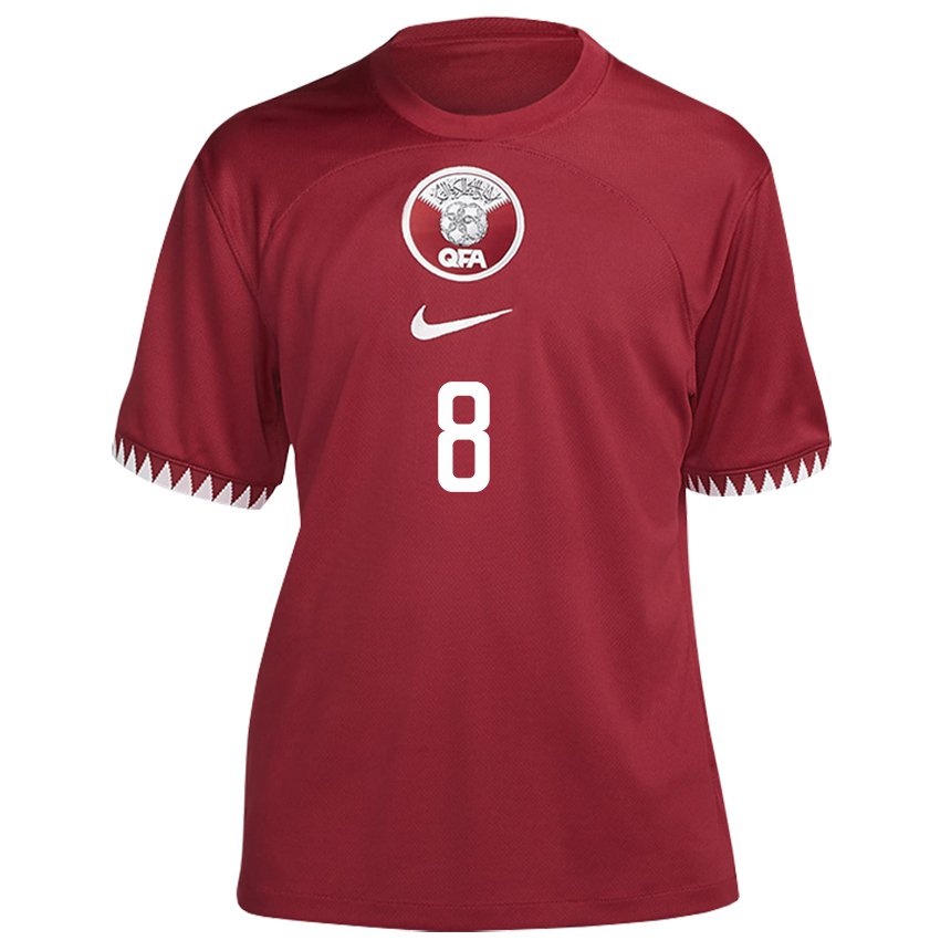 Homme Maillot Qatar Asma Al Sorore #8 Bordeaux Tenues Domicile 22-24 T-shirt Suisse