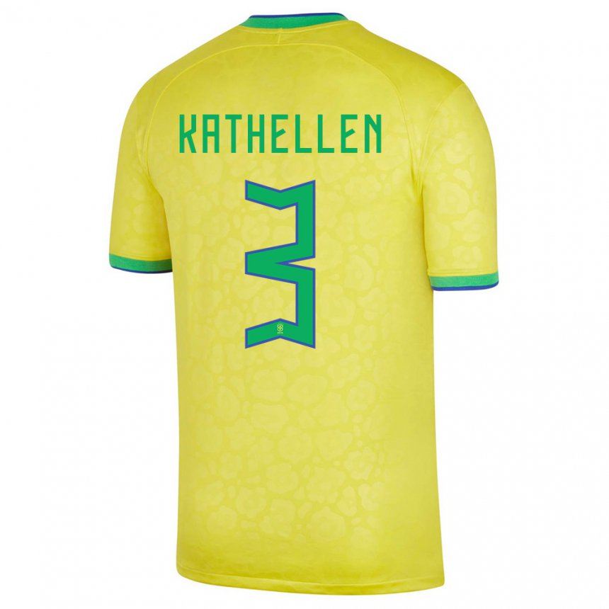 Homme Maillot Brésil Kathellen #3 Jaune Tenues Domicile 22-24 T-shirt Suisse