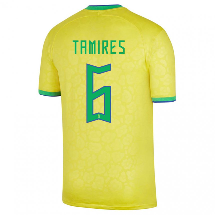 Homme Maillot Brésil Tamires #6 Jaune Tenues Domicile 22-24 T-shirt Suisse