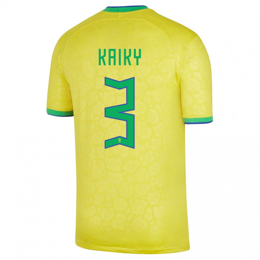 Homme Maillot Brésil Kaiky #3 Jaune Tenues Domicile 22-24 T-shirt Suisse