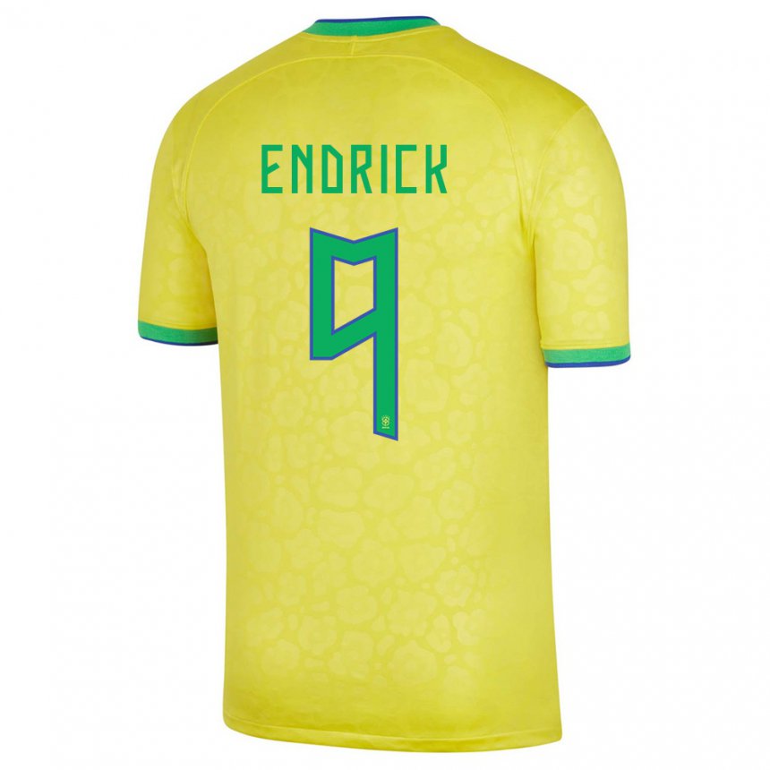 Homme Maillot Brésil Endrick #9 Jaune Tenues Domicile 22-24 T-shirt Suisse