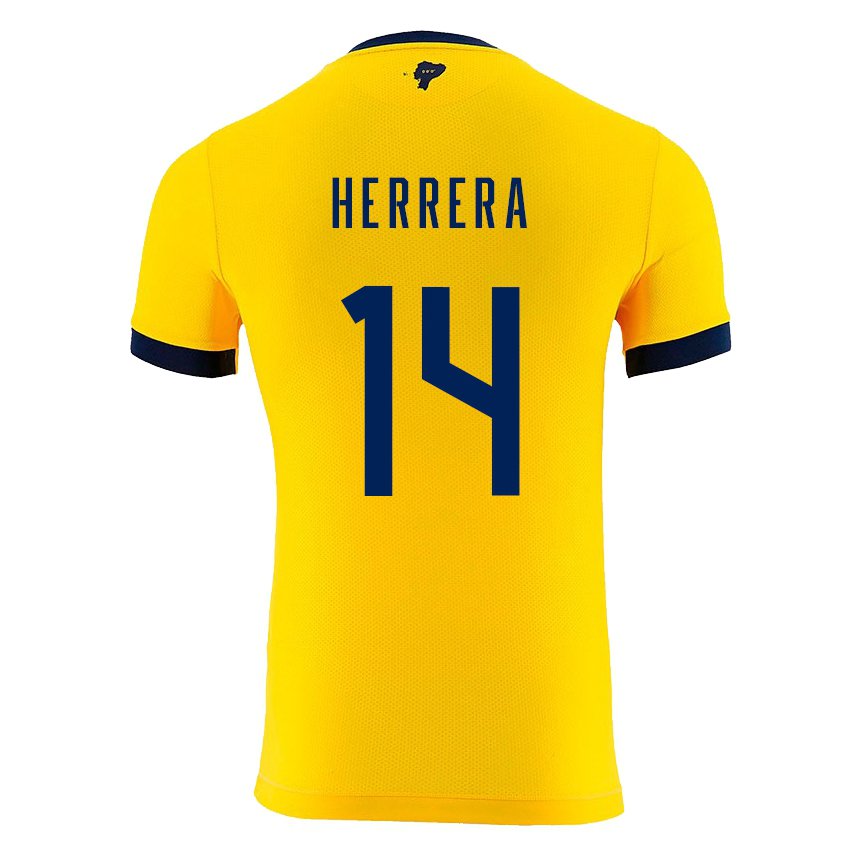 Homme Maillot Équateur Orlando Herrera #14 Jaune Tenues Domicile 22-24 T-shirt Suisse