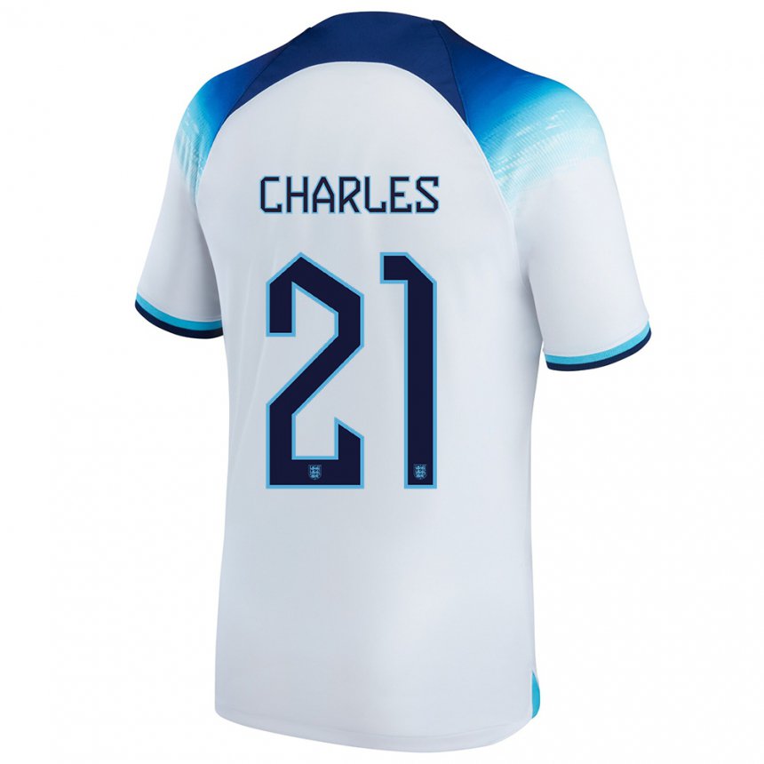 Homme Maillot Angleterre Niamh Charles #21 Blanc Bleu  Tenues Domicile 22-24 T-shirt Suisse