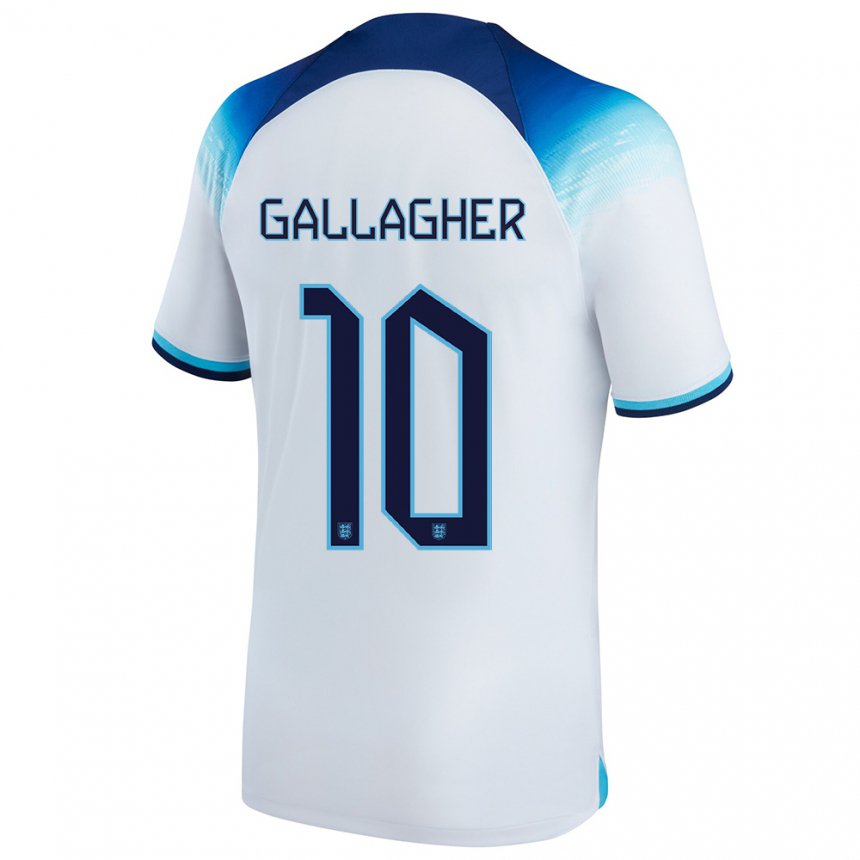 Homme Maillot Angleterre Conor Gallagher #10 Blanc Bleu  Tenues Domicile 22-24 T-shirt Suisse