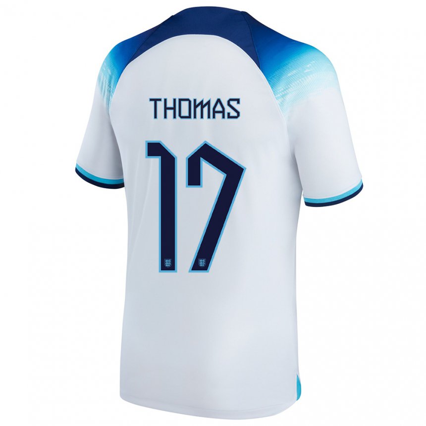 Homme Maillot Angleterre Luke Thomas #17 Blanc Bleu  Tenues Domicile 22-24 T-shirt Suisse