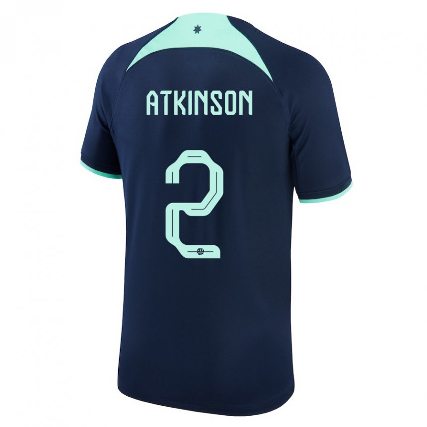 Homme Maillot Australie Nathaniel Atkinson #2 Bleu Foncé Tenues Extérieur 22-24 T-shirt Suisse