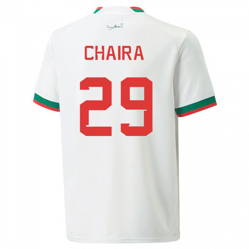 Homme Maillot Maroc Ilyas Chaira #29 Blanc Tenues Extérieur 22-24 T-shirt Suisse