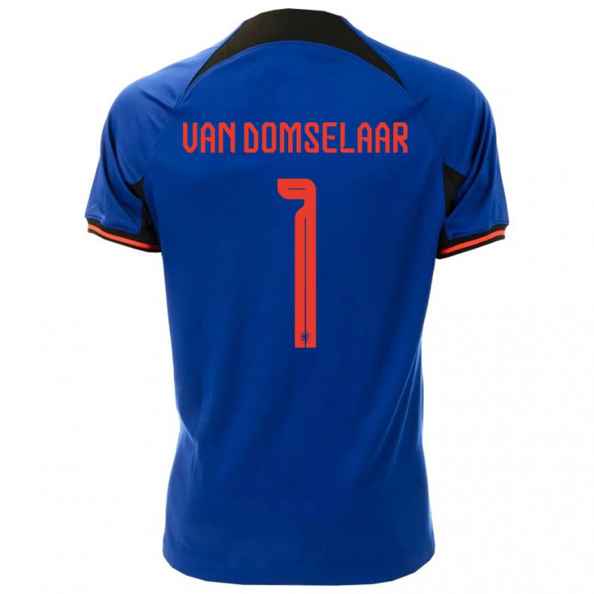 Homme Maillot Pays-bas Daphne Van Domselaar #1 Bleu Royal Tenues Extérieur 22-24 T-shirt Suisse