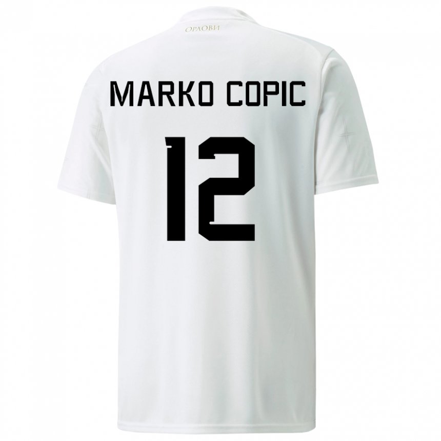 Homme Maillot Serbie Marko Copic #12 Blanc Tenues Extérieur 22-24 T-shirt Suisse