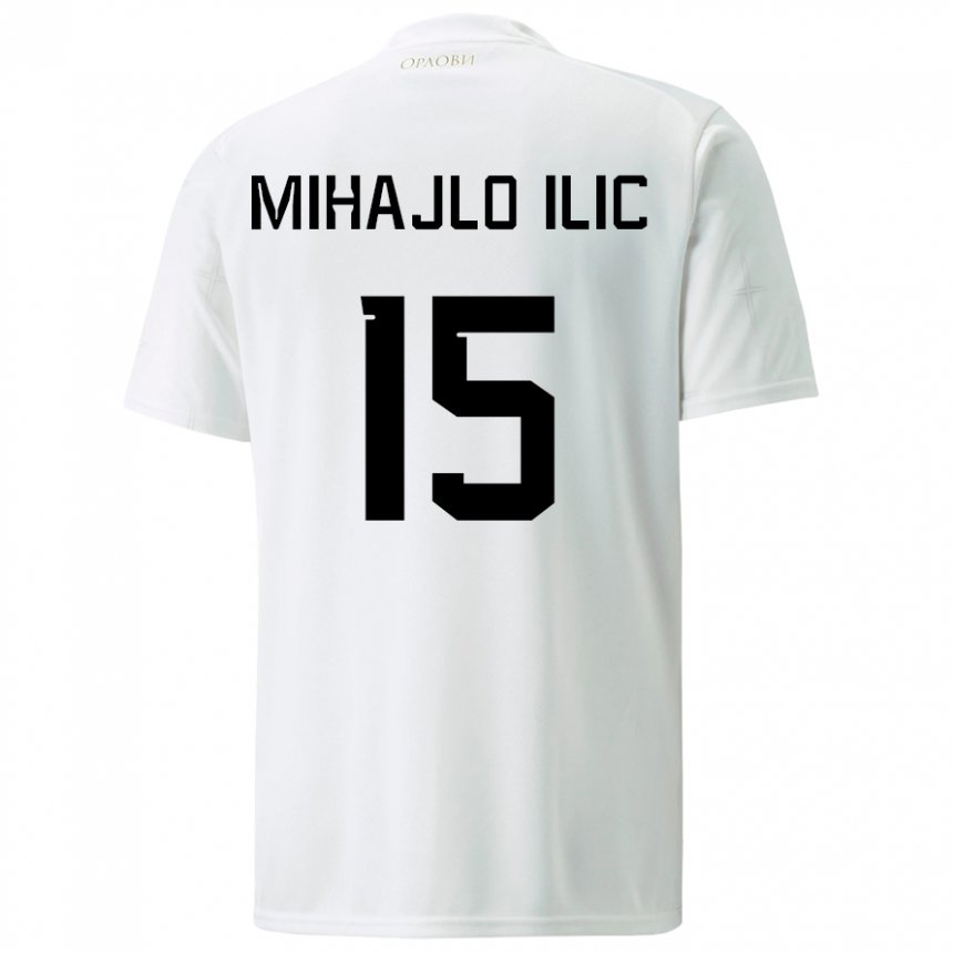 Homme Maillot Serbie Mihajlo Ilic #15 Blanc Tenues Extérieur 22-24 T-shirt Suisse