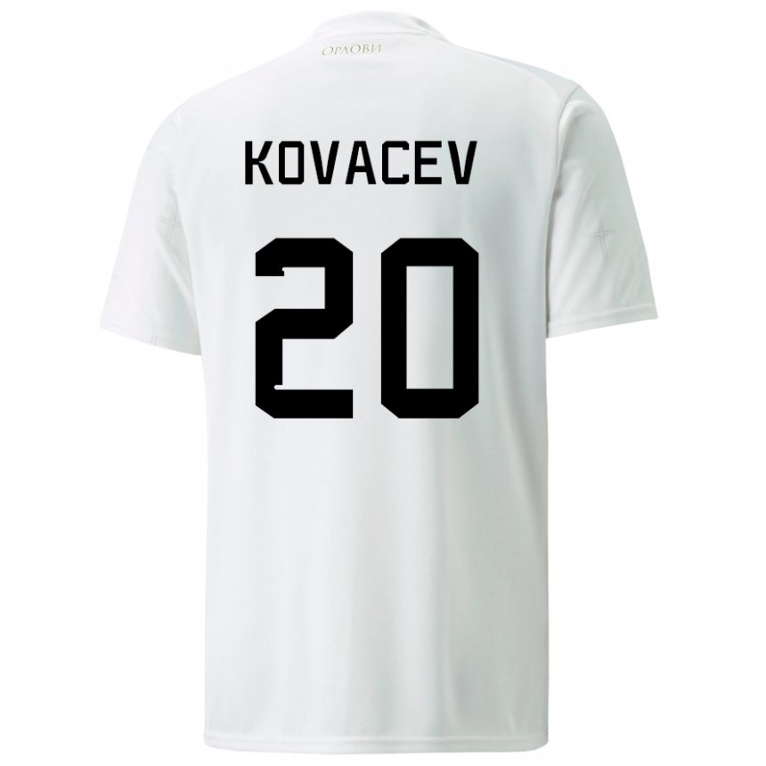 Homme Maillot Serbie Milan Kovacev #20 Blanc Tenues Extérieur 22-24 T-shirt Suisse