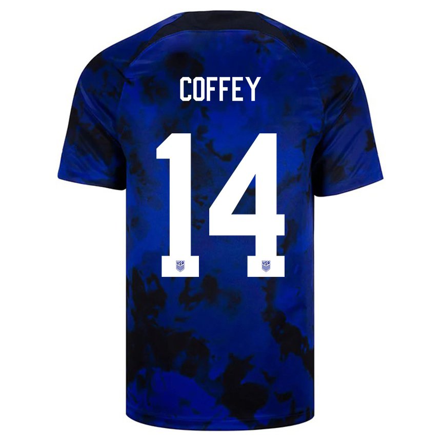 Homme Maillot États-unis Sam Coffey #14 Bleu Royal Tenues Extérieur 22-24 T-shirt Suisse