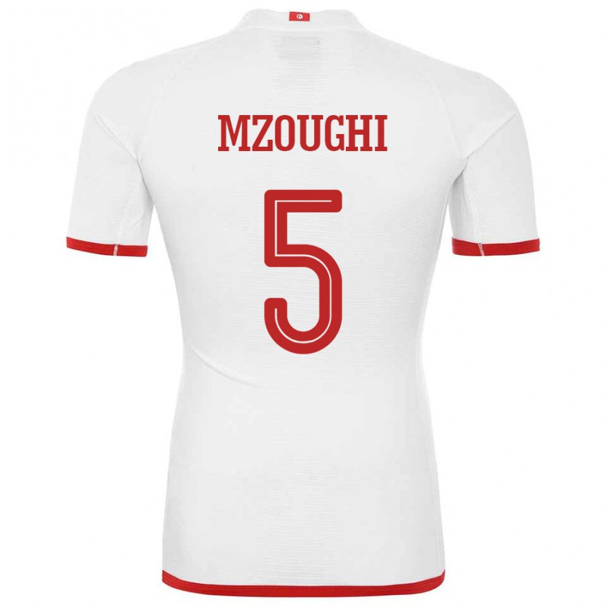 Herren Tunesische Iskander Mzoughi #5 Weiß Auswärtstrikot Trikot 22-24 T-shirt Schweiz