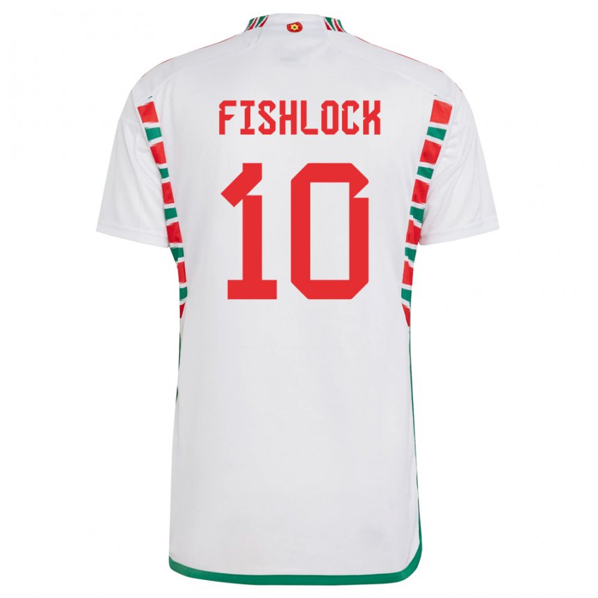 Herren Walisische Jessica Fishlock #10 Weiß Auswärtstrikot Trikot 22-24 T-shirt Schweiz