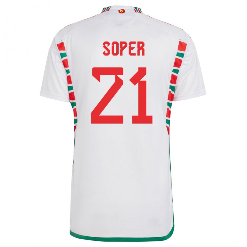 Homme Maillot Pays De Galles Poppy Soper #21 Blanc Tenues Extérieur 22-24 T-shirt Suisse