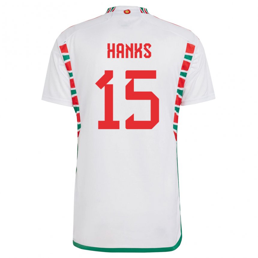 Homme Maillot Pays De Galles Justin Hanks #15 Blanc Tenues Extérieur 22-24 T-shirt Suisse