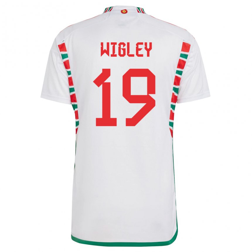 Homme Maillot Pays De Galles Morgan Wigley #19 Blanc Tenues Extérieur 22-24 T-shirt Suisse