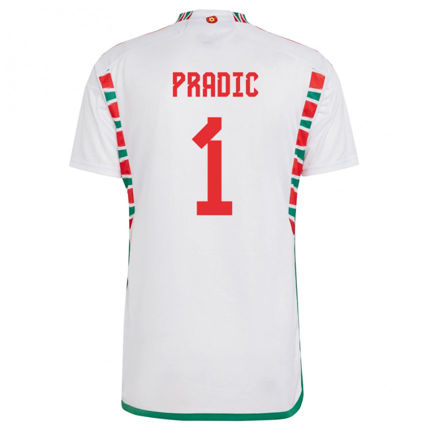 Homme Maillot Pays De Galles James Pradic #1 Blanc Tenues Extérieur 22-24 T-shirt Suisse