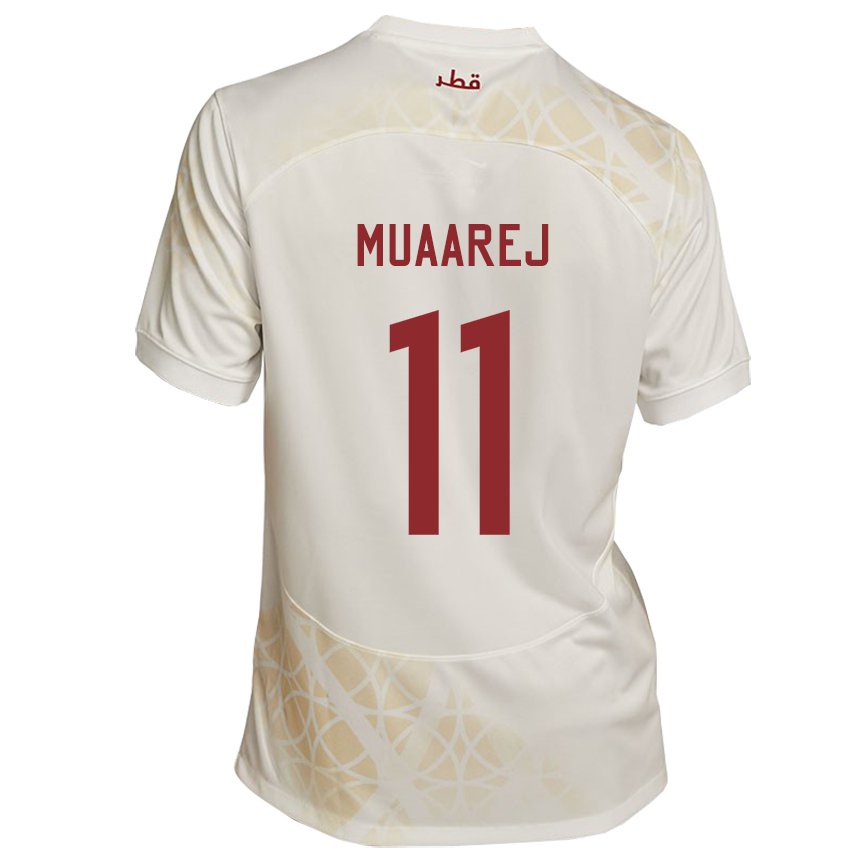 Herren Katarische Mooza Muaarej #11 Goldbeige Auswärtstrikot Trikot 22-24 T-shirt Schweiz