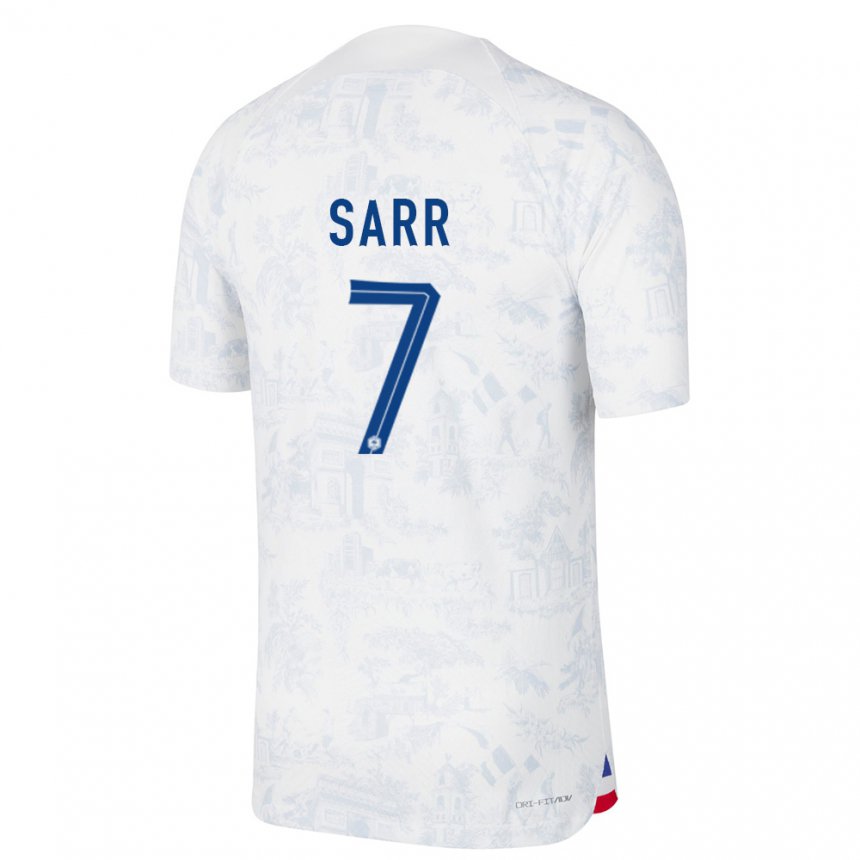 Homme Maillot France Ouleymata Sarr #7 Blanc Bleu  Tenues Extérieur 22-24 T-shirt Suisse