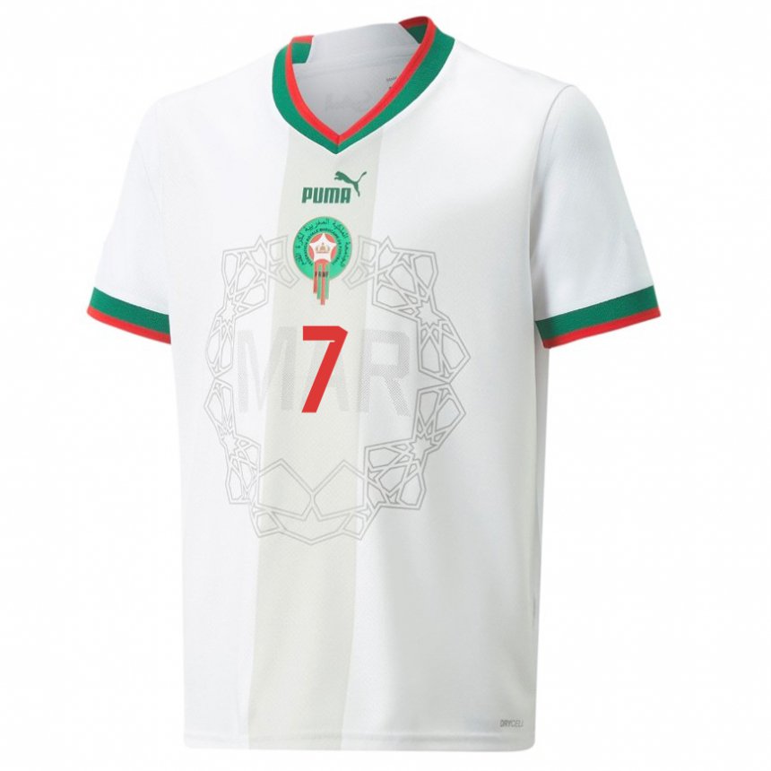 Homme Maillot Maroc Ghizlane Chebbak #7 Blanc Tenues Extérieur 22-24 T-shirt Suisse