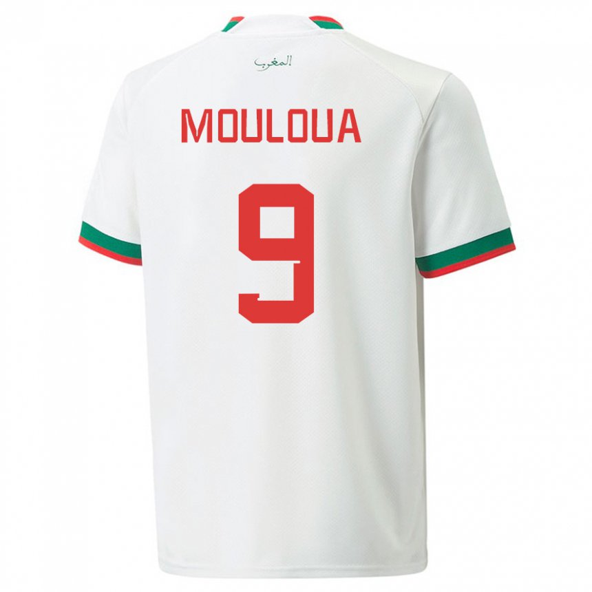 Homme Maillot Maroc Ayoub Mouloua #9 Blanc Tenues Extérieur 22-24 T-shirt Suisse