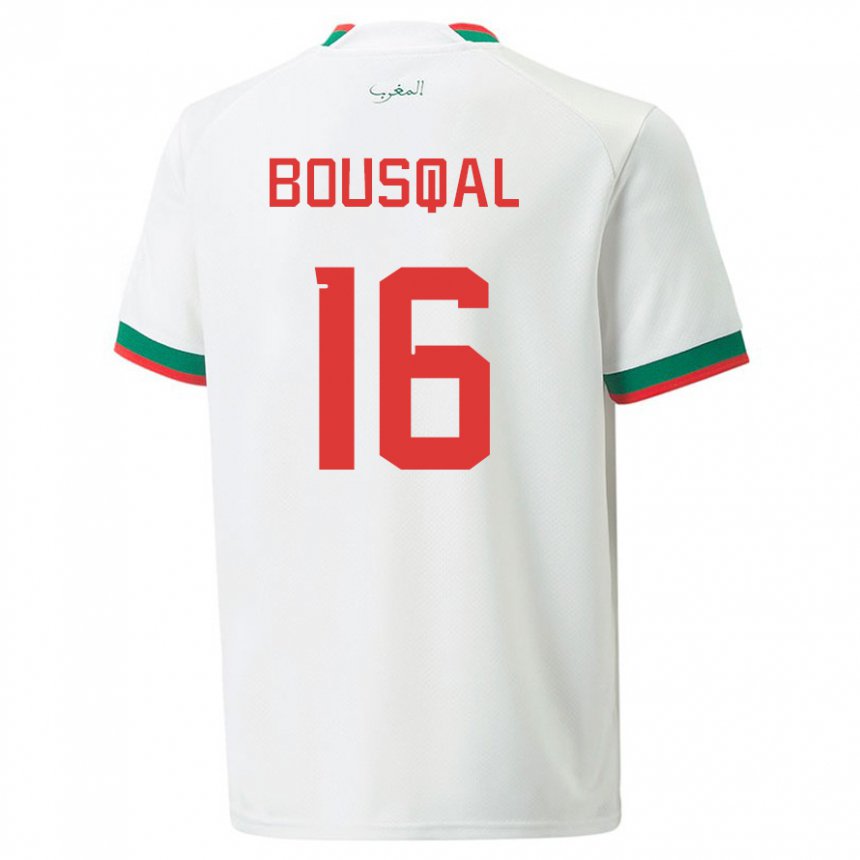 Homme Maillot Maroc Hamza Bousqal #16 Blanc Tenues Extérieur 22-24 T-shirt Suisse