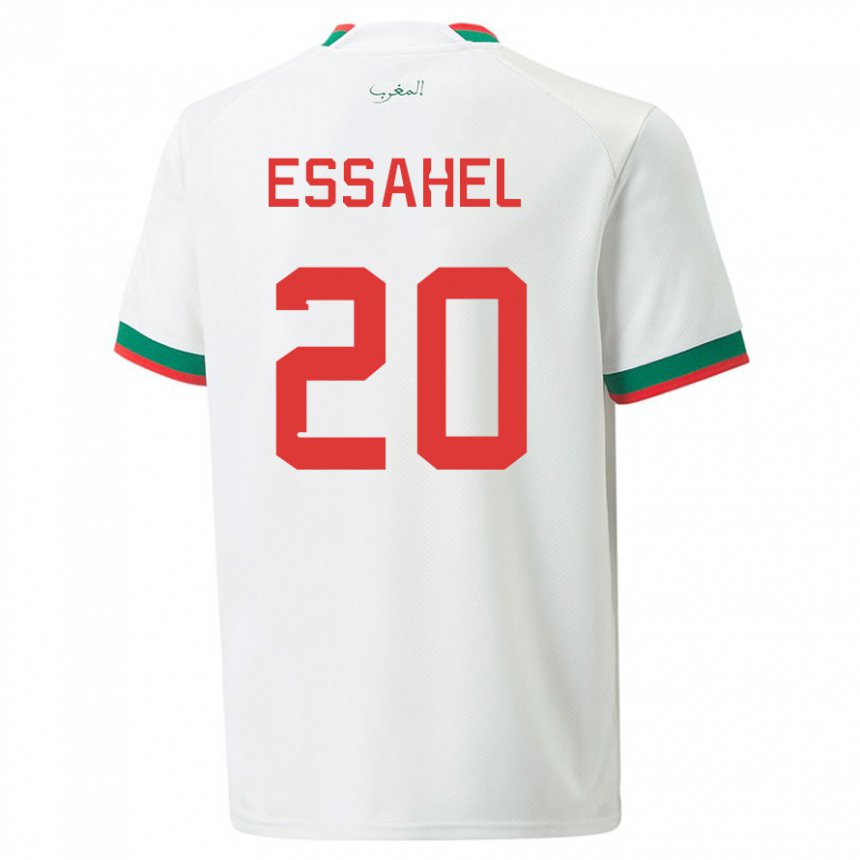 Homme Maillot Maroc Mohammed Amine Essahel #20 Blanc Tenues Extérieur 22-24 T-shirt Suisse