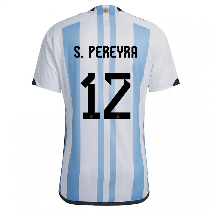 Femme Maillot Argentine Solana Pereyra #12 Blanc Bleu Ciel Tenues Domicile 22-24 T-shirt Suisse