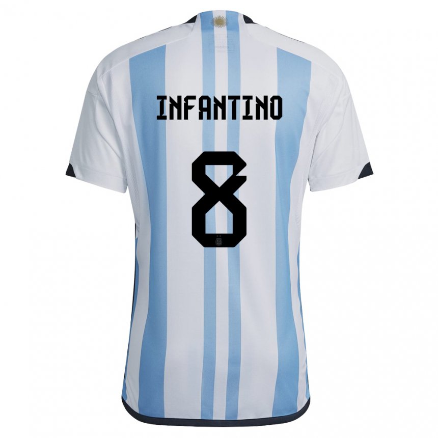 Femme Maillot Argentine Gino Infantino #8 Blanc Bleu Ciel Tenues Domicile 22-24 T-shirt Suisse