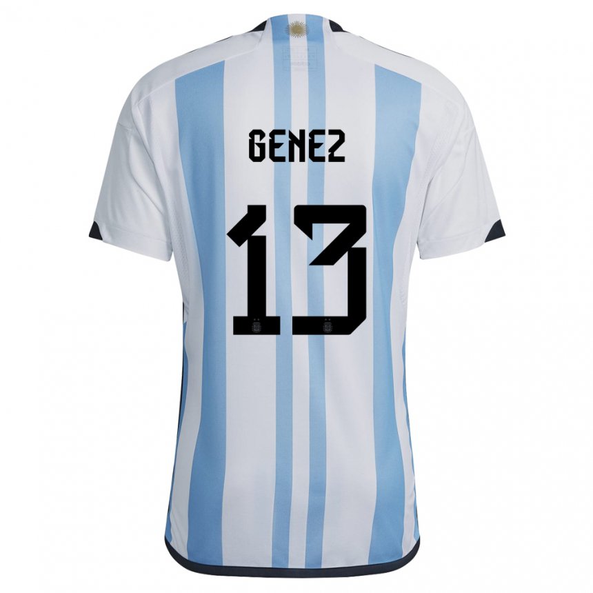 Femme Maillot Argentine Nahuel Genez #13 Blanc Bleu Ciel Tenues Domicile 22-24 T-shirt Suisse