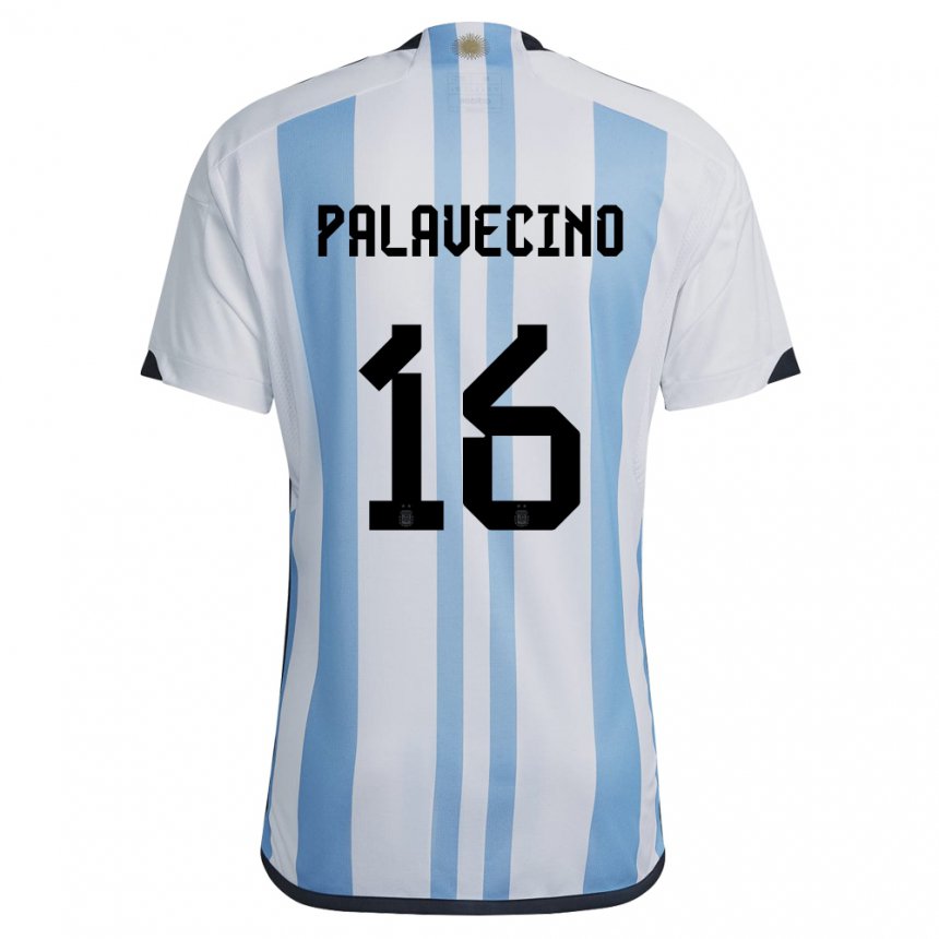 Femme Maillot Argentine Nicolas Palavecino #16 Blanc Bleu Ciel Tenues Domicile 22-24 T-shirt Suisse