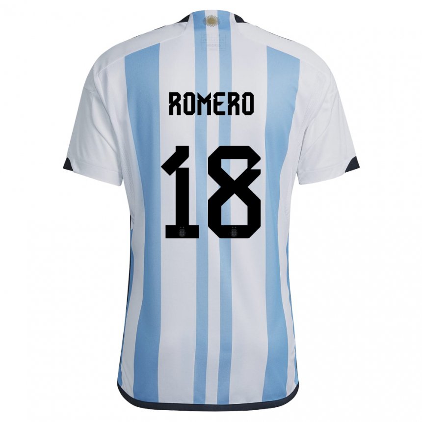 Femme Maillot Argentine Luka Romero #18 Blanc Bleu Ciel Tenues Domicile 22-24 T-shirt Suisse