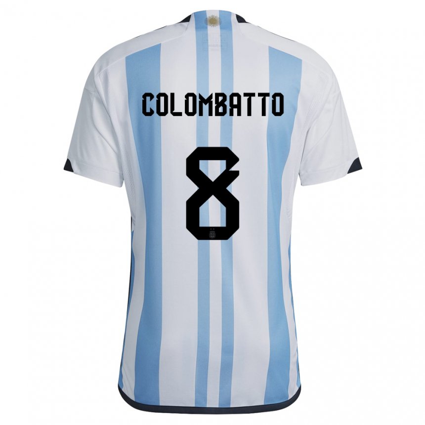 Femme Maillot Argentine Santiago Colombatto #8 Blanc Bleu Ciel Tenues Domicile 22-24 T-shirt Suisse