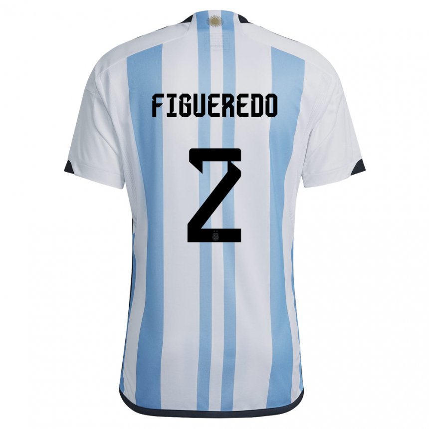 Femme Maillot Argentine Leandro Figueredo #2 Blanc Bleu Ciel Tenues Domicile 22-24 T-shirt Suisse