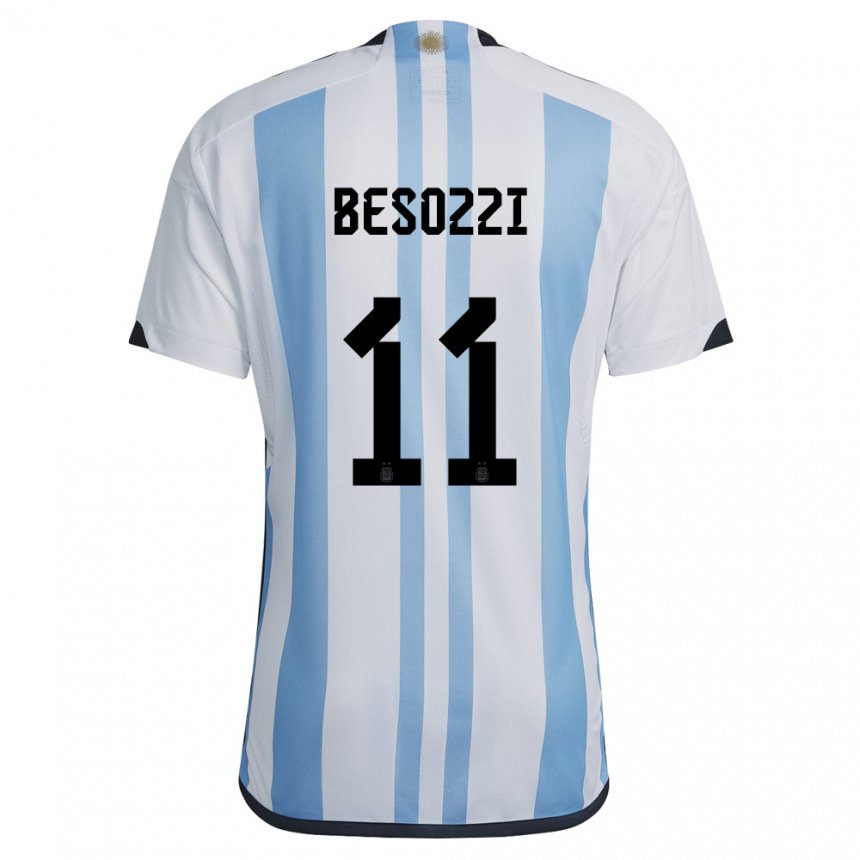 Femme Maillot Argentine Lucas Besozzi #11 Blanc Bleu Ciel Tenues Domicile 22-24 T-shirt Suisse
