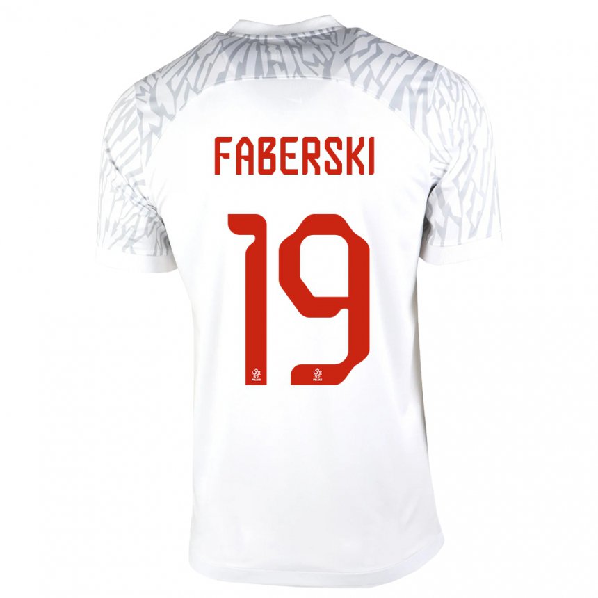 Femme Maillot Pologne Jan Faberski #19 Blanc Tenues Domicile 22-24 T-shirt Suisse