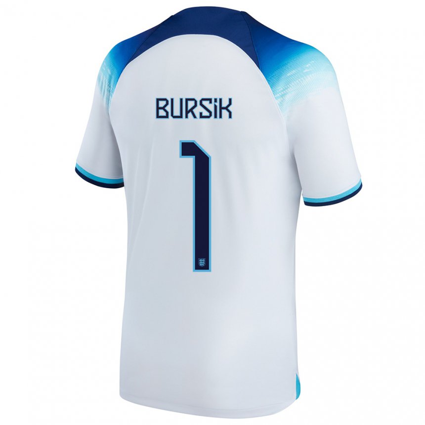 Femme Maillot Angleterre Josef Bursik #1 Blanc Bleu  Tenues Domicile 22-24 T-shirt Suisse