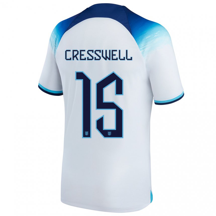 Femme Maillot Angleterre Charlie Cresswell #15 Blanc Bleu  Tenues Domicile 22-24 T-shirt Suisse