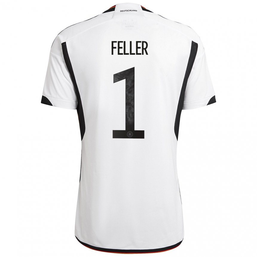 Femme Maillot Allemagne Frank Feller #1 Blanc Noir Tenues Domicile 22-24 T-shirt Suisse