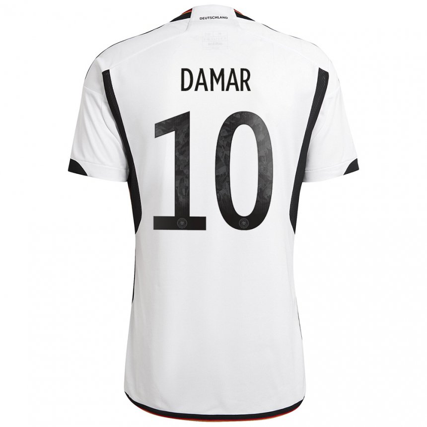 Femme Maillot Allemagne Muhammed Damar #10 Blanc Noir Tenues Domicile 22-24 T-shirt Suisse