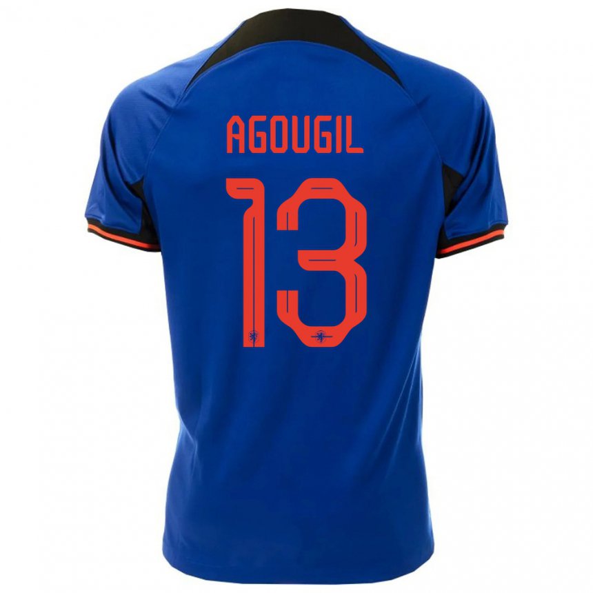 Femme Maillot Pays-bas Oualid Agougil #13 Bleu Royal Tenues Extérieur 22-24 T-shirt Suisse