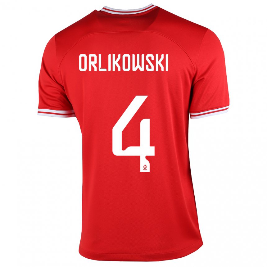 Femme Maillot Pologne Igor Orlikowski #4 Rouge Tenues Extérieur 22-24 T-shirt Suisse