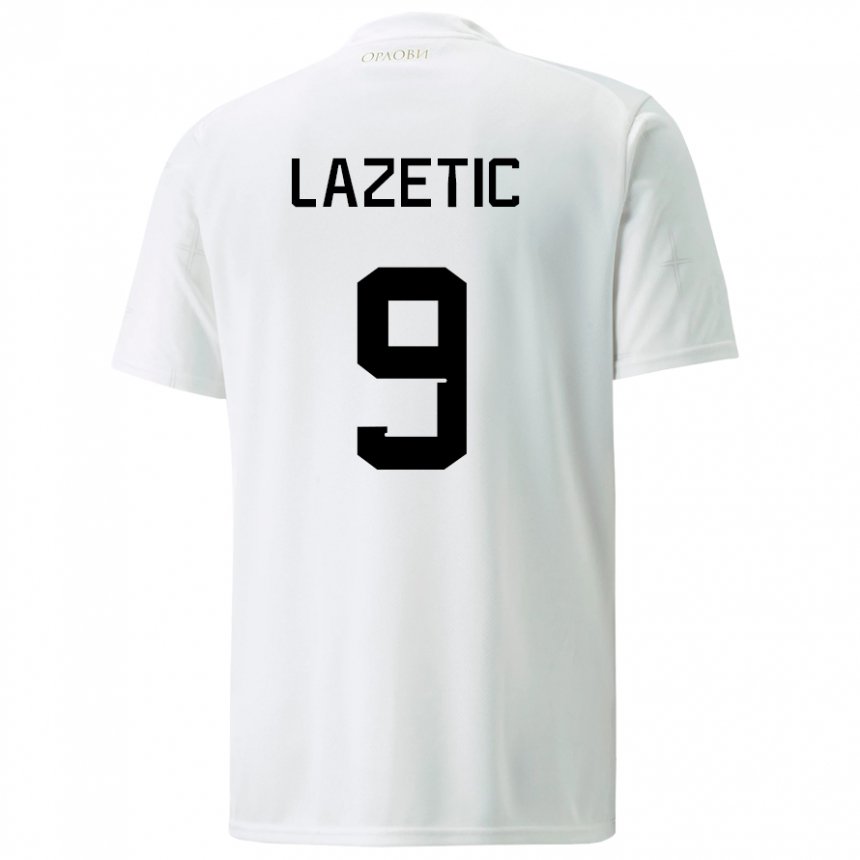 Femme Maillot Serbie Marko Lazetic #9 Blanc Tenues Extérieur 22-24 T-shirt Suisse