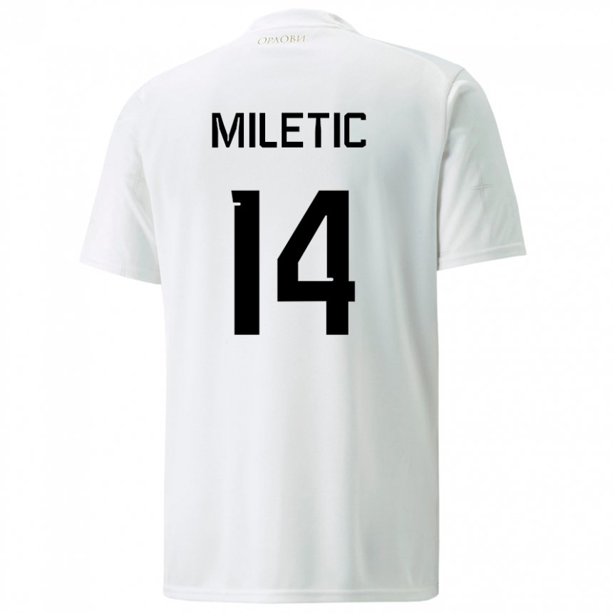 Femme Maillot Serbie Vladimir Miletic #14 Blanc Tenues Extérieur 22-24 T-shirt Suisse