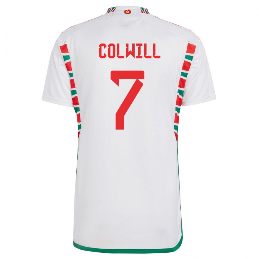 Femme Maillot Pays De Galles Joel Colwill #7 Blanc Tenues Extérieur 22-24 T-shirt Suisse