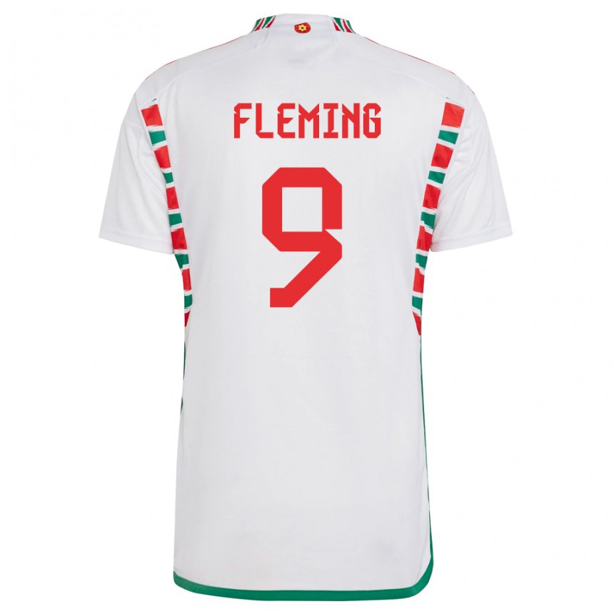 Femme Maillot Pays De Galles Cole Fleming #9 Blanc Tenues Extérieur 22-24 T-shirt Suisse