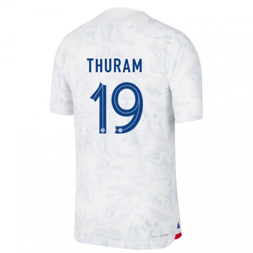 Femme Maillot France Khephren Thuram #19 Blanc Bleu  Tenues Extérieur 22-24 T-shirt Suisse