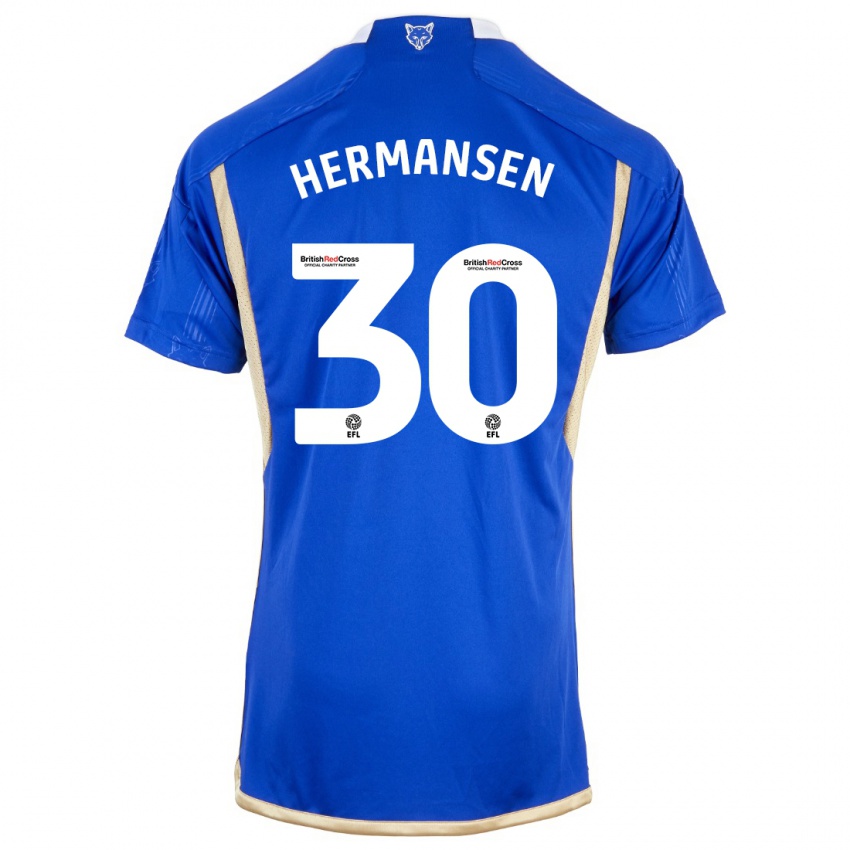 Enfant Maillot Mads Hermansen #30 Bleu Tenues Domicile 2023/24 T-Shirt Suisse