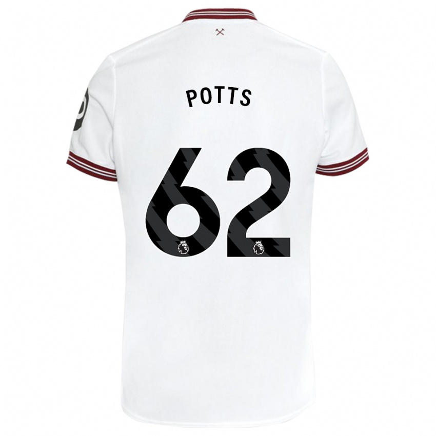 Enfant Maillot Freddie Potts #62 Blanc Tenues Extérieur 2023/24 T-Shirt Suisse
